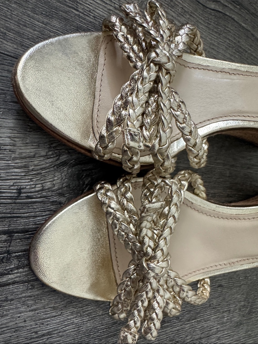 Prada Gold Braided Leather Wedge Espadrille Sandals Size 36/US 6 COA includes - Picture 6 of 11